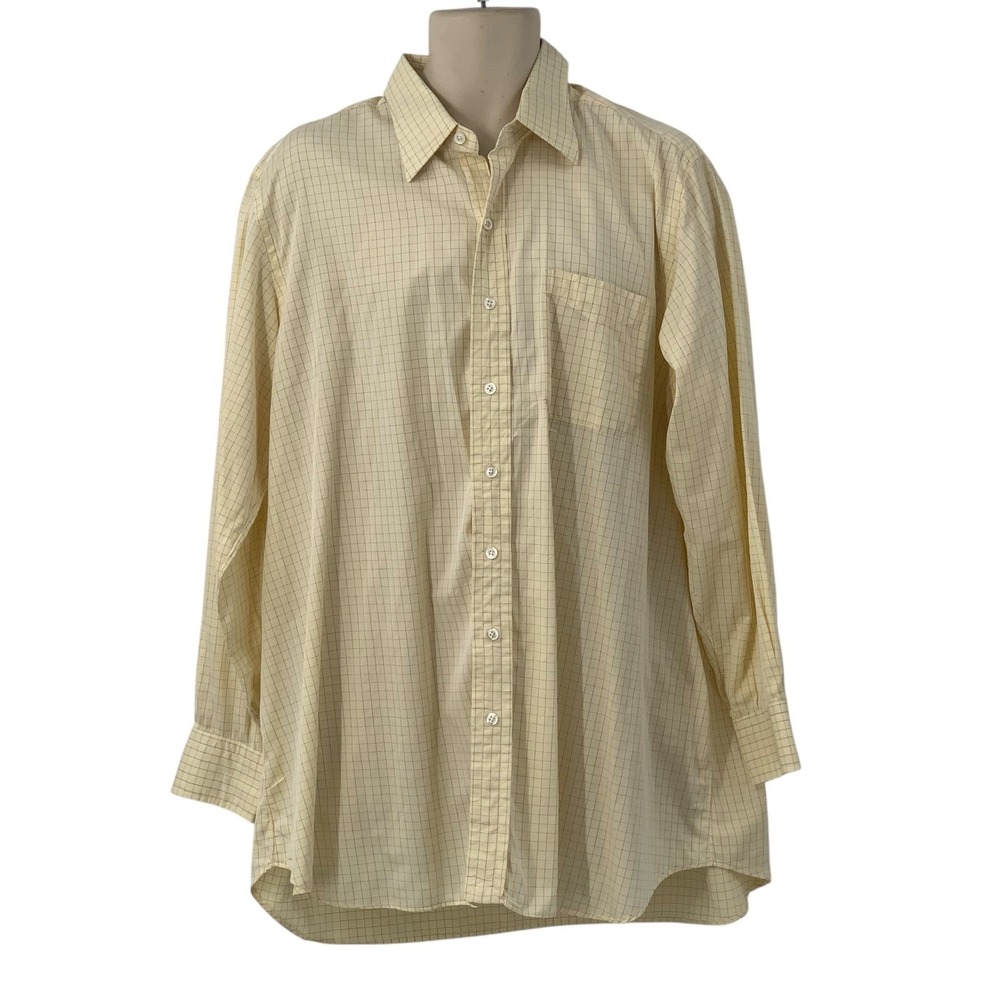 Hamilton Men's Long Sleeve Button Down Dress Shirt‎ Yellow/Blue Check Size XL